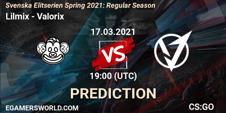 Lilmix - Valorix: Maç tahminleri. 17.03.2021 at 19:00, Counter-Strike (CS2), Svenska Elitserien Spring 2021: Regular Season