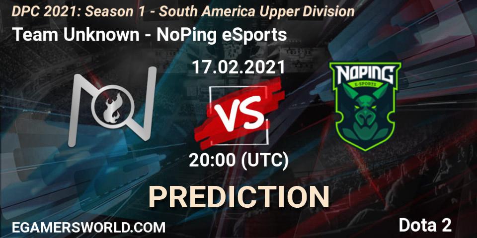 Team Unknown - NoPing eSports: Maç tahminleri. 17.02.2021 at 20:01, Dota 2, DPC 2021: Season 1 - South America Upper Division