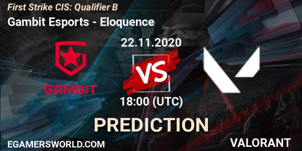 Gambit Esports - Eloquence: Maç tahminleri. 22.11.20, VALORANT, First Strike CIS: Qualifier B
