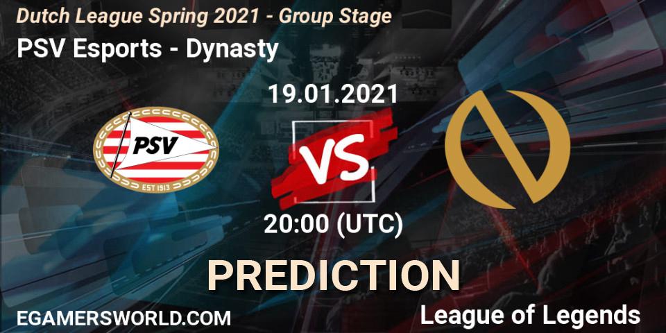 PSV Esports - Dynasty: Maç tahminleri. 19.01.2021 at 20:00, LoL, Dutch League Spring 2021 - Group Stage