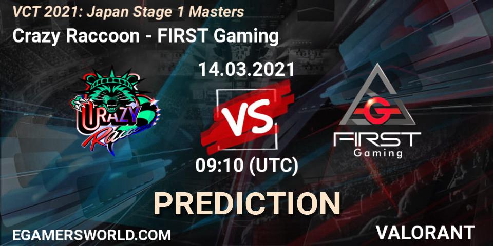 Crazy Raccoon - FIRST Gaming: Maç tahminleri. 14.03.2021 at 09:10, VALORANT, VCT 2021: Japan Stage 1 Masters