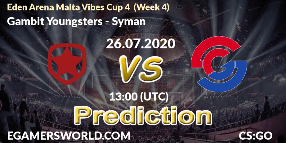 Gambit Youngsters - Syman: Maç tahminleri. 26.07.2020 at 13:00, Counter-Strike (CS2), Eden Arena Malta Vibes Cup 4 (Week 4)