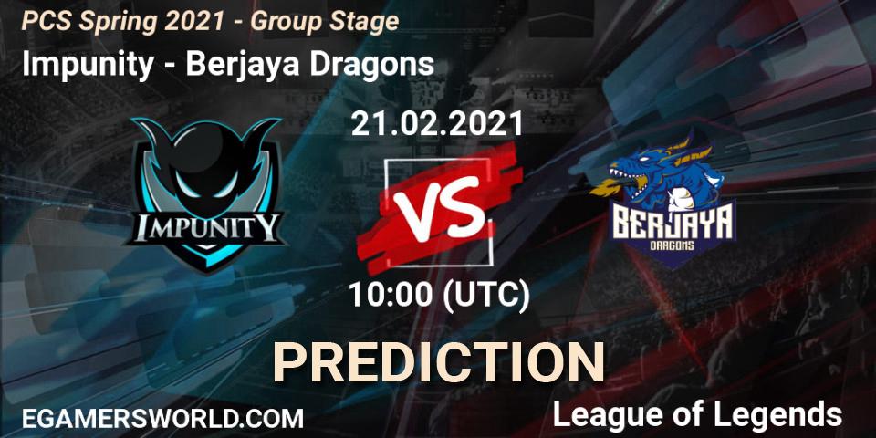 Impunity - Berjaya Dragons: Maç tahminleri. 21.02.2021 at 10:00, LoL, PCS Spring 2021 - Group Stage
