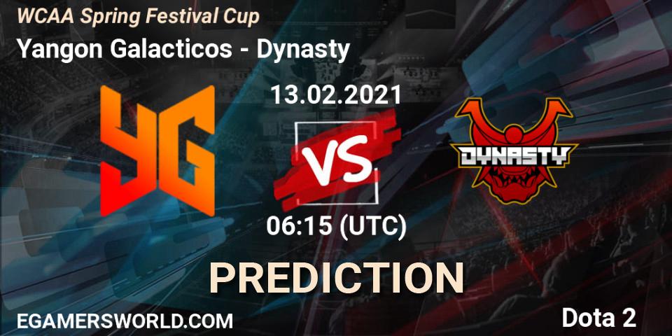 Yangon Galacticos - Dynasty: Maç tahminleri. 13.02.2021 at 06:30, Dota 2, WCAA Spring Festival Cup