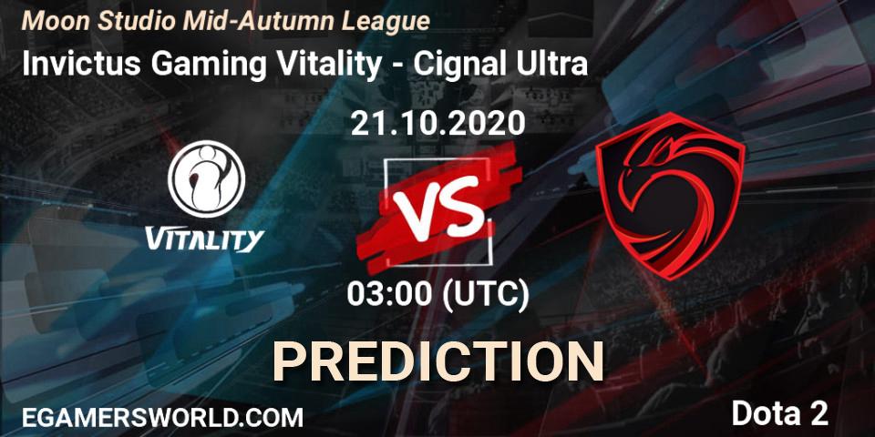 Invictus Gaming Vitality - Cignal Ultra: Maç tahminleri. 21.10.2020 at 10:12, Dota 2, Moon Studio Mid-Autumn League