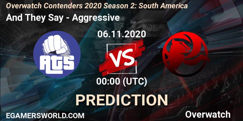 And They Say - Aggressive: Maç tahminleri. 06.11.2020 at 01:00, Overwatch, Overwatch Contenders 2020 Season 2: South America