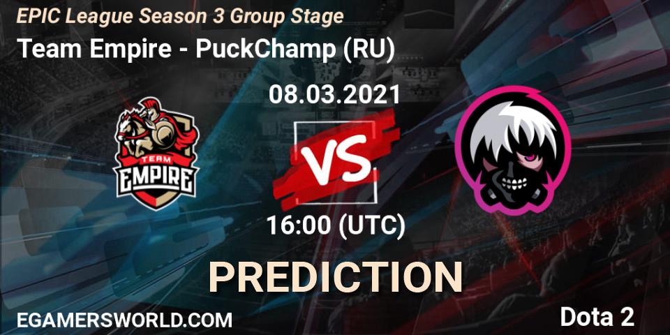 Team Empire - PuckChamp (RU): Maç tahminleri. 08.03.2021 at 17:35, Dota 2, EPIC League Season 3 Group Stage