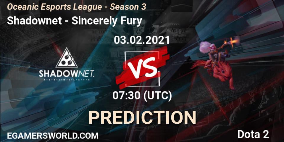 Shadownet - Sincerely Fury: Maç tahminleri. 03.02.2021 at 09:14, Dota 2, Oceanic Esports League - Season 3