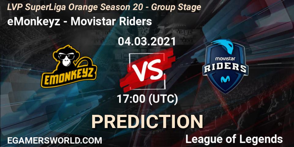 eMonkeyz - Movistar Riders: Maç tahminleri. 04.03.2021 at 17:00, LoL, LVP SuperLiga Orange Season 20 - Group Stage