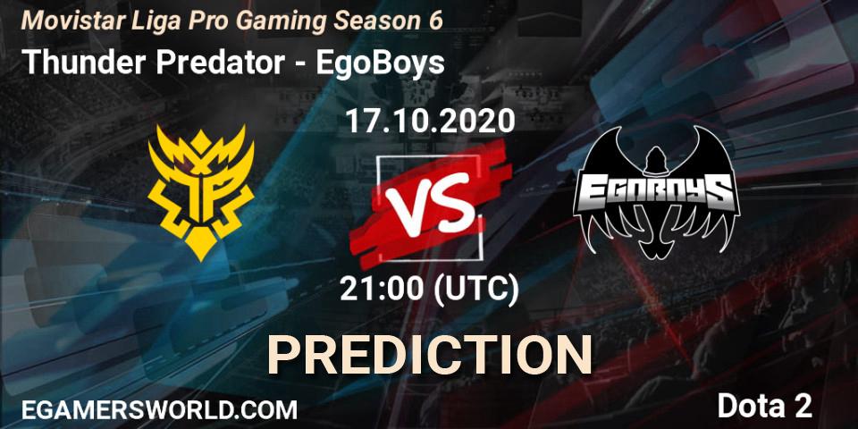 Thunder Predator - EgoBoys: Maç tahminleri. 17.10.20, Dota 2, Movistar Liga Pro Gaming Season 6