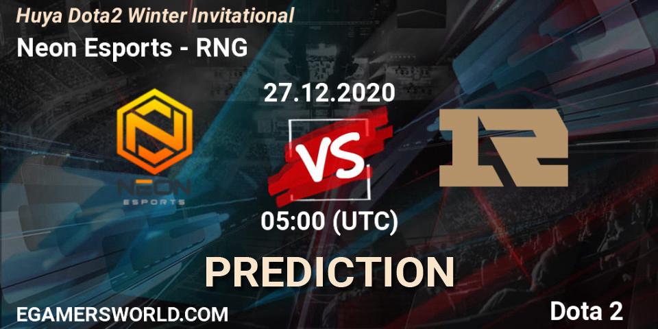 Neon Esports - RNG: Maç tahminleri. 27.12.2020 at 05:05, Dota 2, Huya Dota2 Winter Invitational