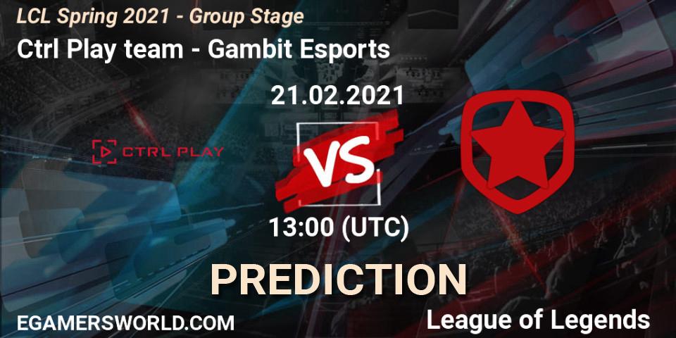 Ctrl Play team - Gambit Esports: Maç tahminleri. 21.02.2021 at 13:00, LoL, LCL Spring 2021 - Group Stage