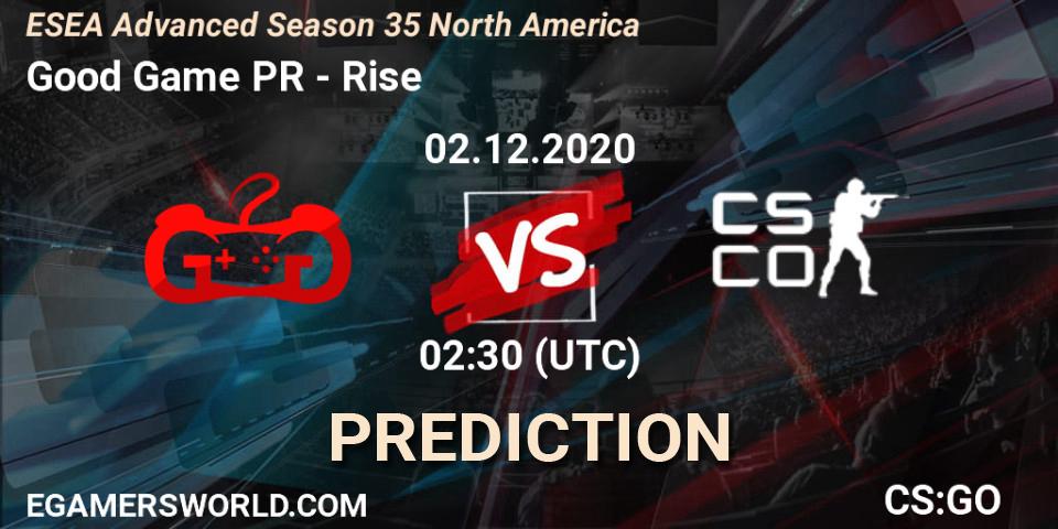Good Game PR - Rise: Maç tahminleri. 02.12.2020 at 02:10, Counter-Strike (CS2), ESEA Advanced Season 35 North America