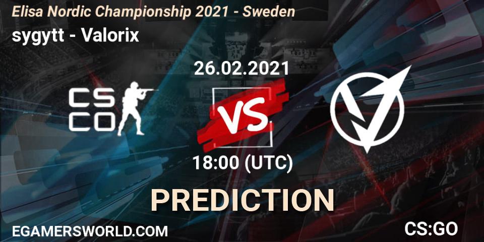 sygytt - Valorix: Maç tahminleri. 26.02.2021 at 18:00, Counter-Strike (CS2), Elisa Nordic Championship 2021 - Sweden