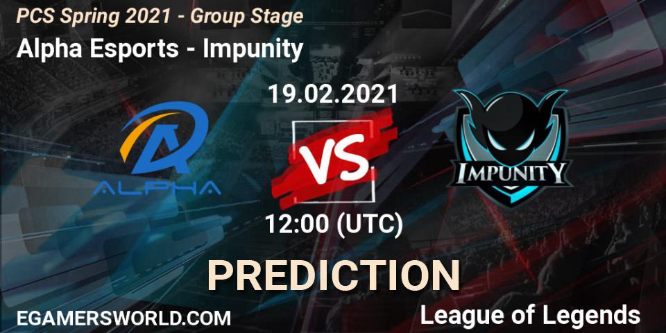 Alpha Esports - Impunity: Maç tahminleri. 19.02.2021 at 12:40, LoL, PCS Spring 2021 - Group Stage