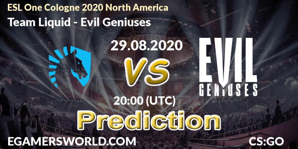 Team Liquid - Evil Geniuses: Maç tahminleri. 29.08.2020 at 20:15, Counter-Strike (CS2), ESL One Cologne 2020 North America