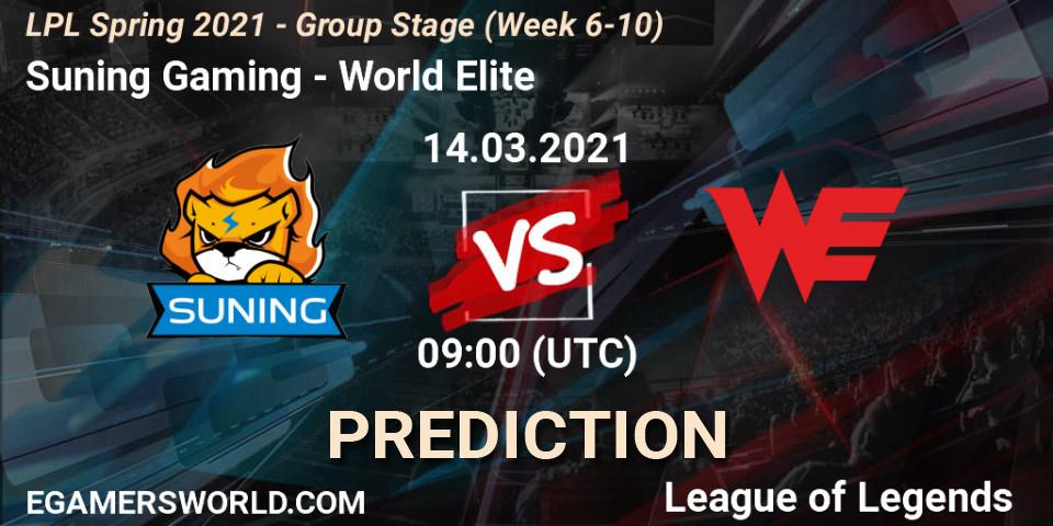 Suning Gaming - World Elite: Maç tahminleri. 14.03.2021 at 09:00, LoL, LPL Spring 2021 - Group Stage (Week 6-10)