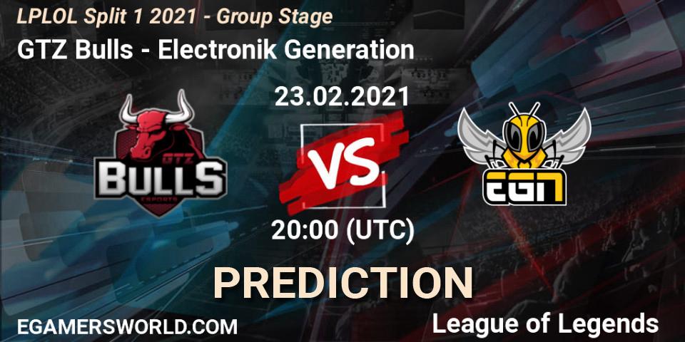 GTZ Bulls - Electronik Generation: Maç tahminleri. 23.02.2021 at 20:00, LoL, LPLOL Split 1 2021 - Group Stage