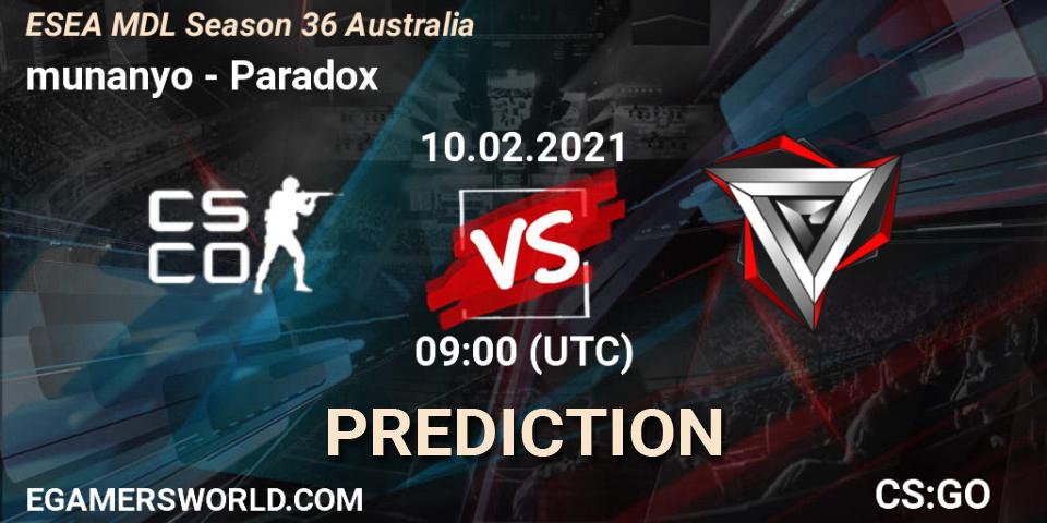 munanyo - Paradox: Maç tahminleri. 10.02.2021 at 09:00, Counter-Strike (CS2), MDL ESEA Season 36: Australia - Premier Division