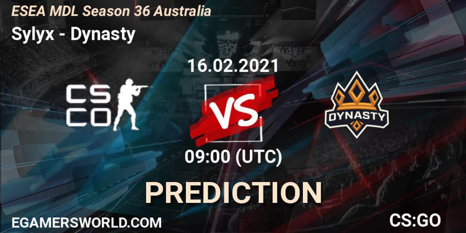 Sylyx - Dynasty: Maç tahminleri. 16.02.2021 at 09:00, Counter-Strike (CS2), MDL ESEA Season 36: Australia - Premier Division