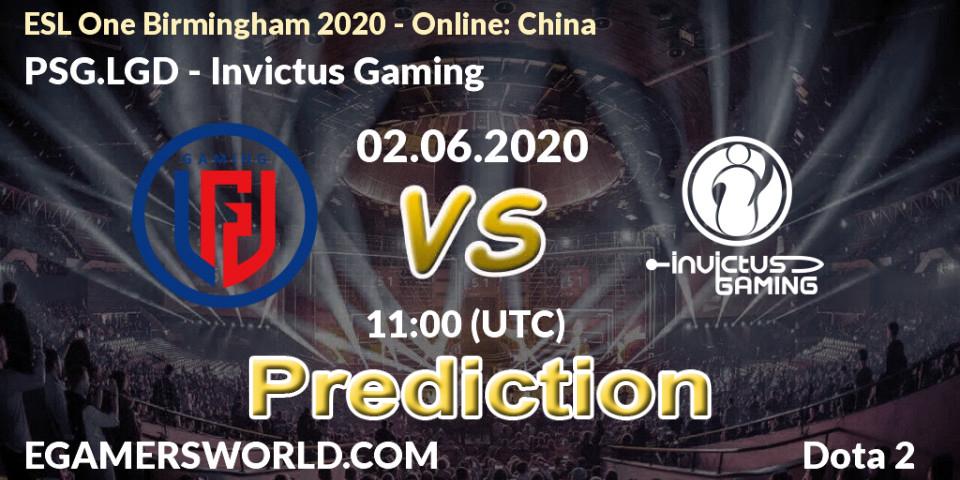 PSG.LGD - Invictus Gaming: Maç tahminleri. 02.06.2020 at 11:00, Dota 2, ESL One Birmingham 2020 - Online: China