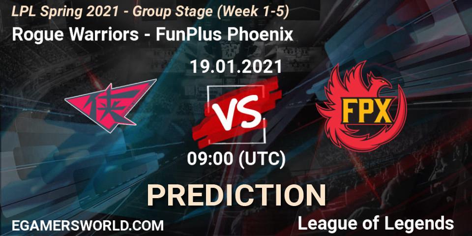 Rogue Warriors - FunPlus Phoenix: Maç tahminleri. 19.01.21, LoL, LPL Spring 2021 - Group Stage (Week 1-5)