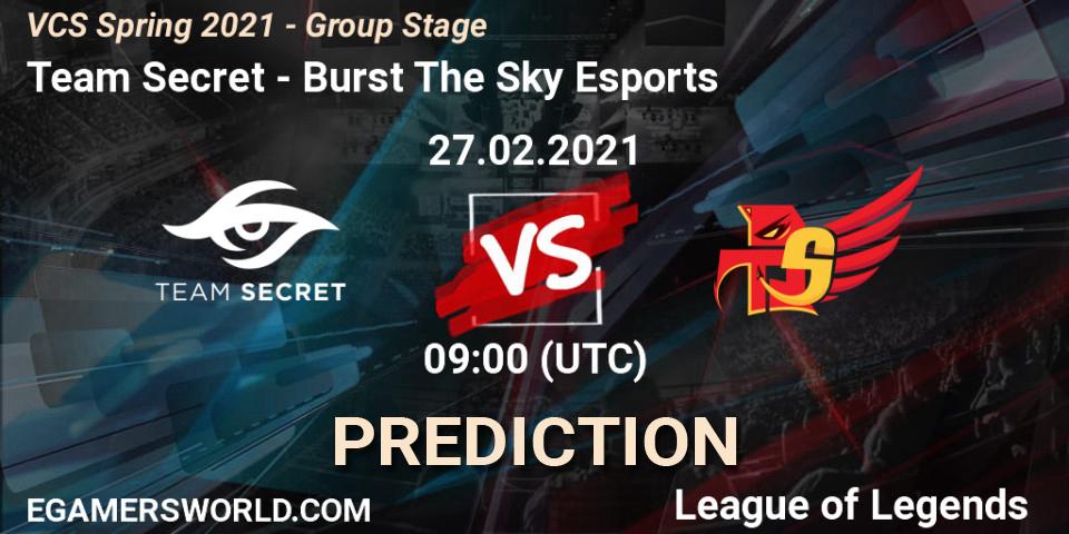 Team Secret - Burst The Sky Esports: Maç tahminleri. 27.02.2021 at 10:00, LoL, VCS Spring 2021 - Group Stage
