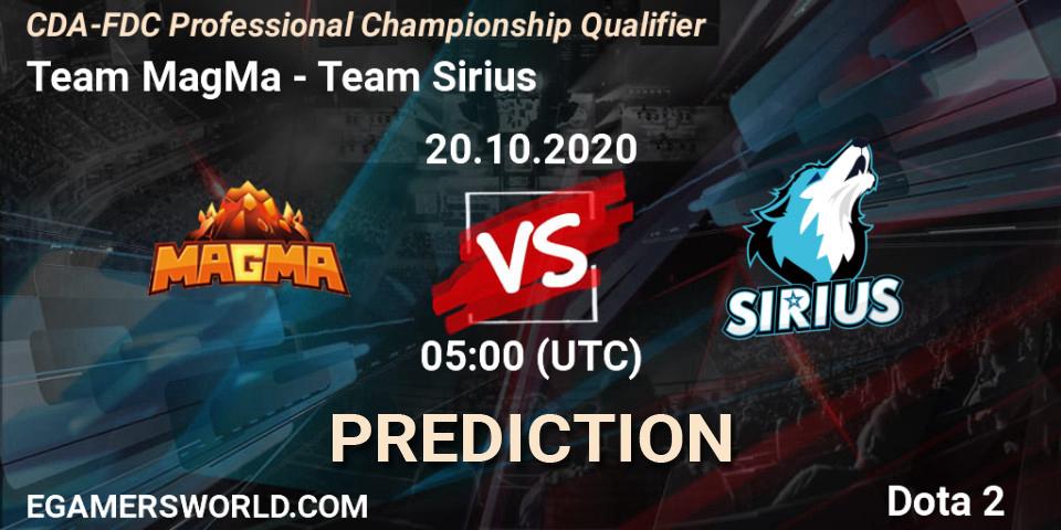 Team MagMa - Team Sirius: Maç tahminleri. 20.10.2020 at 05:01, Dota 2, CDA-FDC Professional Championship Qualifier
