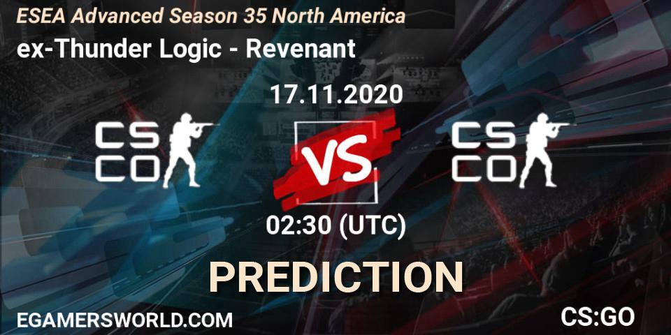 ex-Thunder Logic - Revenant: Maç tahminleri. 18.11.2020 at 02:30, Counter-Strike (CS2), ESEA Advanced Season 35 North America