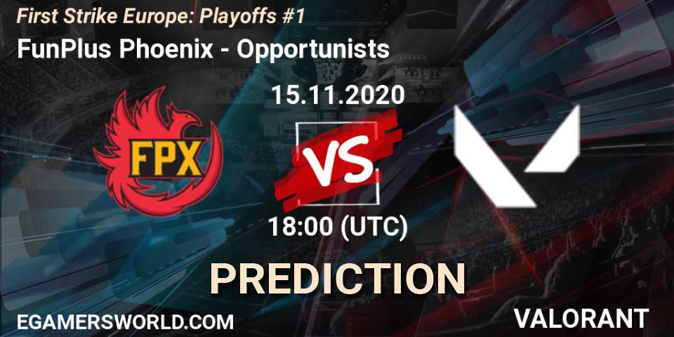 FunPlus Phoenix - Opportunists: Maç tahminleri. 15.11.20, VALORANT, First Strike Europe: Playoffs #1