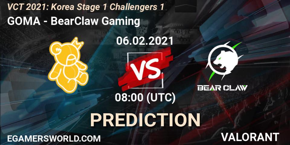 GOMA - BearClaw Gaming: Maç tahminleri. 06.02.2021 at 12:00, VALORANT, VCT 2021: Korea Stage 1 Challengers 1
