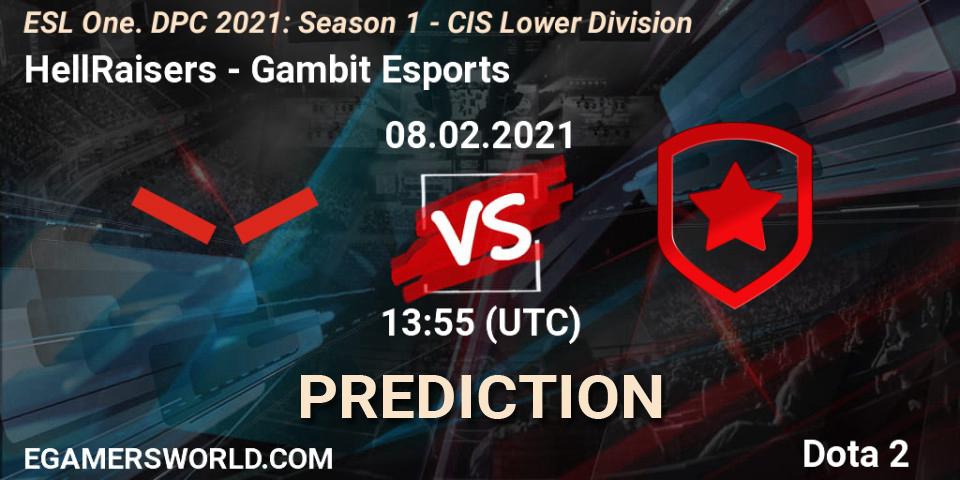 HellRaisers - Gambit Esports: Maç tahminleri. 08.02.2021 at 13:55, Dota 2, ESL One. DPC 2021: Season 1 - CIS Lower Division