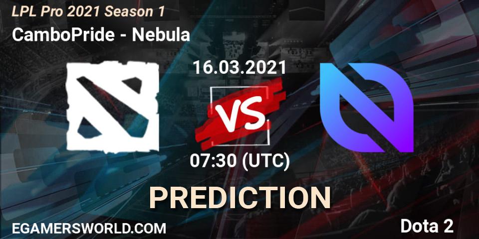 CamboPride - Nebula: Maç tahminleri. 16.03.2021 at 07:34, Dota 2, LPL Pro 2021 Season 1
