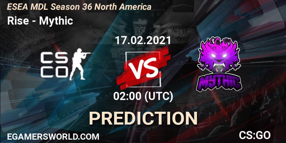 Rise - Mythic: Maç tahminleri. 17.02.2021 at 02:00, Counter-Strike (CS2), MDL ESEA Season 36: North America - Premier Division
