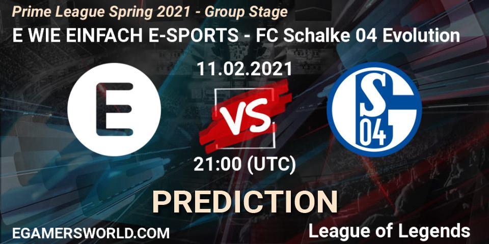 E WIE EINFACH E-SPORTS - FC Schalke 04 Evolution: Maç tahminleri. 11.02.2021 at 22:00, LoL, Prime League Spring 2021 - Group Stage