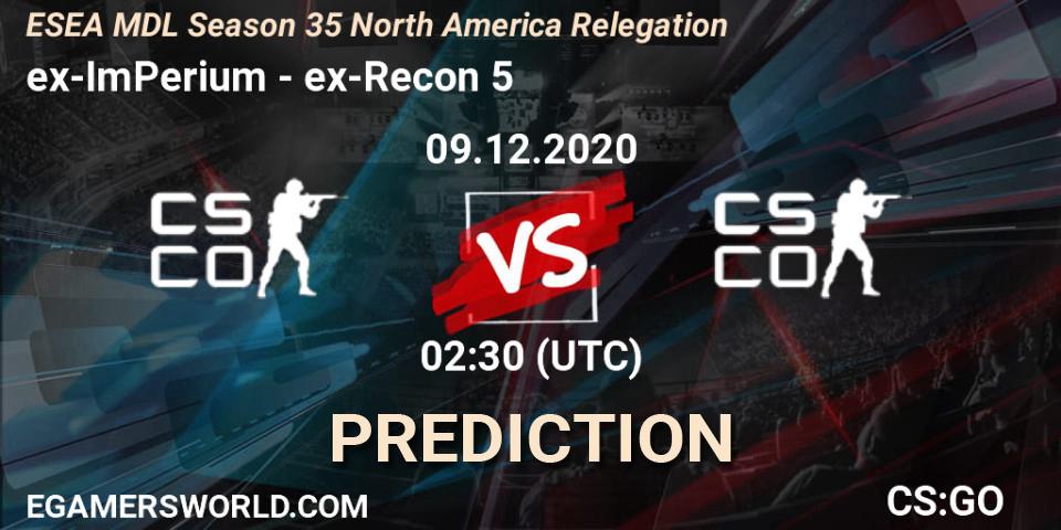 ex-ImPerium - ex-Recon 5: Maç tahminleri. 09.12.2020 at 02:30, Counter-Strike (CS2), ESEA MDL Season 35 North America Relegation
