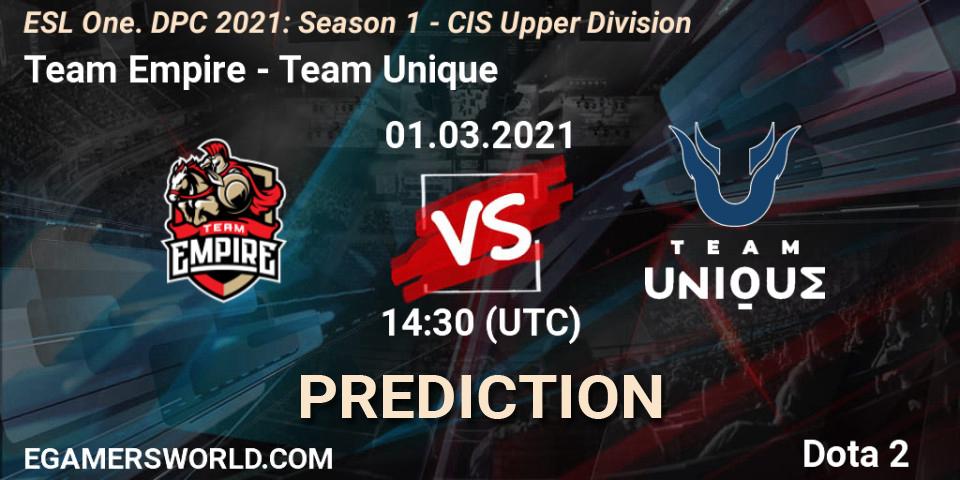 Team Empire - Team Unique: Maç tahminleri. 28.02.2021 at 14:29, Dota 2, ESL One. DPC 2021: Season 1 - CIS Upper Division