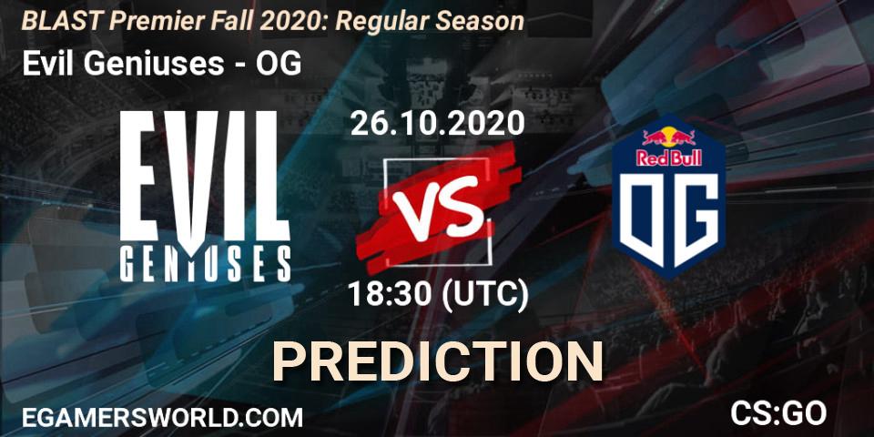 Evil Geniuses - OG: Maç tahminleri. 26.10.2020 at 18:40, Counter-Strike (CS2), BLAST Premier Fall 2020: Regular Season