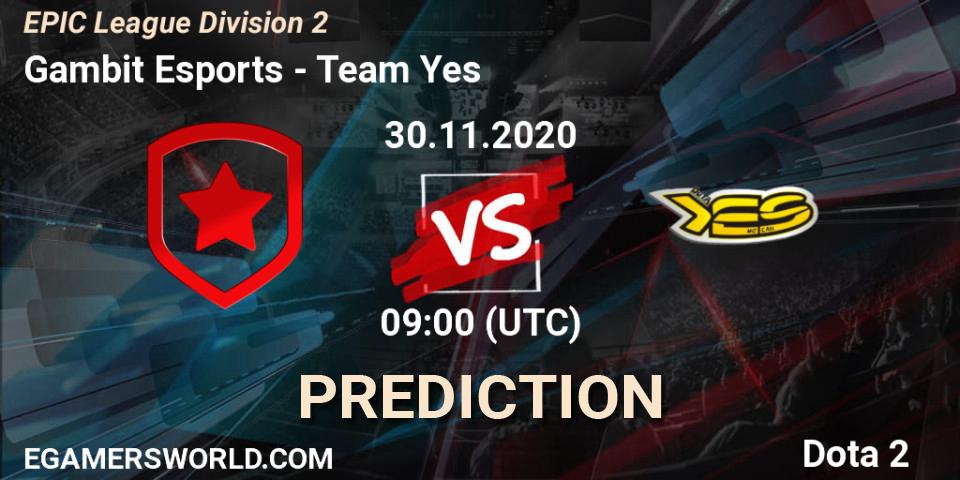 Gambit Esports - Team Yes: Maç tahminleri. 30.11.20, Dota 2, EPIC League Division 2