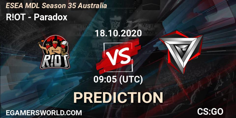 R!OT - Paradox: Maç tahminleri. 26.10.2020 at 10:05, Counter-Strike (CS2), ESEA MDL Season 35 Australia
