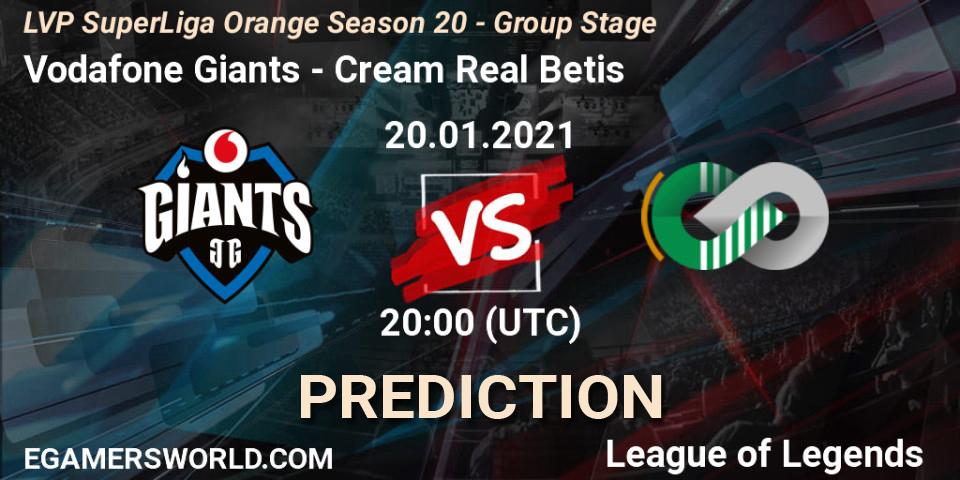 Vodafone Giants - Cream Real Betis: Maç tahminleri. 20.01.2021 at 20:00, LoL, LVP SuperLiga Orange Season 20 - Group Stage