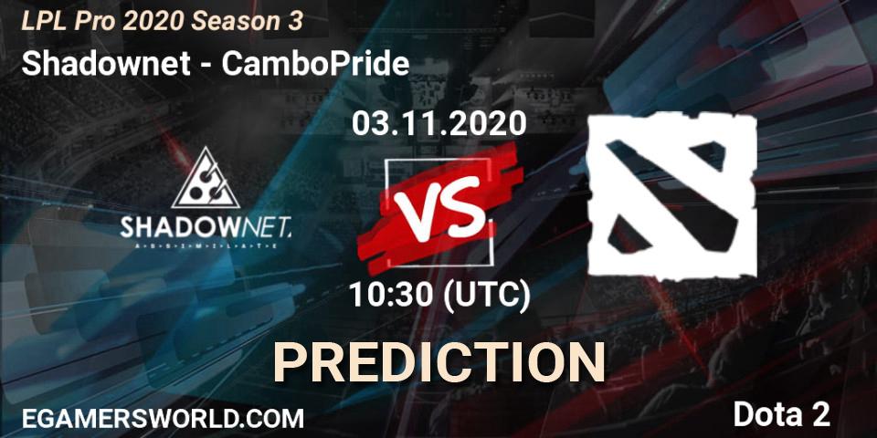 Shadownet - CamboPride: Maç tahminleri. 03.11.2020 at 10:30, Dota 2, LPL Pro 2020 Season 3