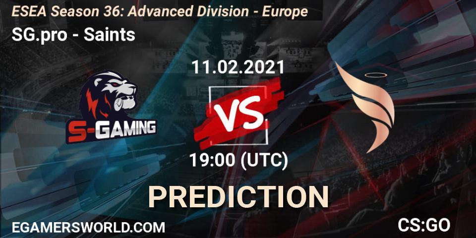 SG.pro - Saints: Maç tahminleri. 11.02.2021 at 19:00, Counter-Strike (CS2), ESEA Season 36: Europe - Advanced Division