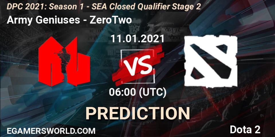 Army Geniuses - ZeroTwo: Maç tahminleri. 11.01.2021 at 06:00, Dota 2, DPC 2021: Season 1 - SEA Closed Qualifier Stage 2