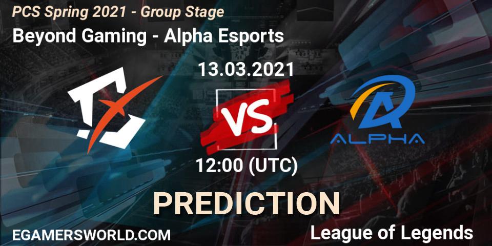 Beyond Gaming - Alpha Esports: Maç tahminleri. 13.03.2021 at 12:00, LoL, PCS Spring 2021 - Group Stage