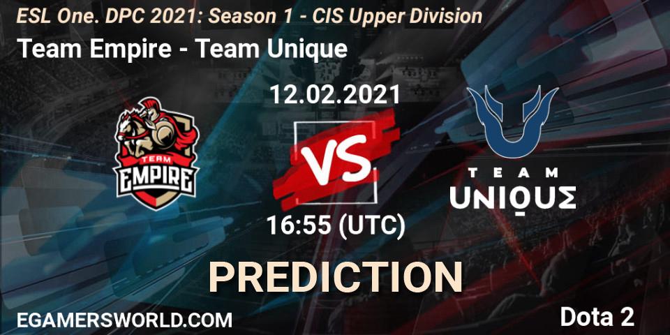 Team Empire - Team Unique: Maç tahminleri. 12.02.2021 at 17:29, Dota 2, ESL One. DPC 2021: Season 1 - CIS Upper Division