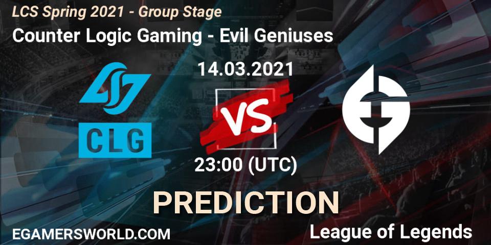 Counter Logic Gaming - Evil Geniuses: Maç tahminleri. 14.03.2021 at 23:00, LoL, LCS Spring 2021 - Group Stage