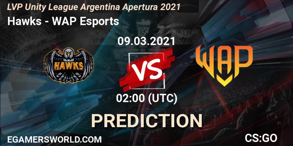 Hawks - WAP Esports: Maç tahminleri. 09.03.2021 at 02:00, Counter-Strike (CS2), LVP Unity League Argentina Apertura 2021