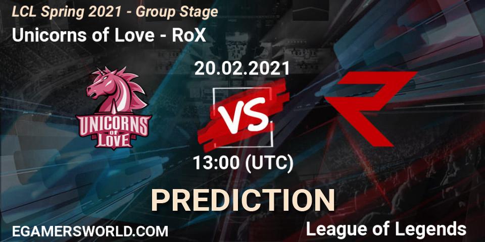 Unicorns of Love - RoX: Maç tahminleri. 20.02.2021 at 13:00, LoL, LCL Spring 2021 - Group Stage