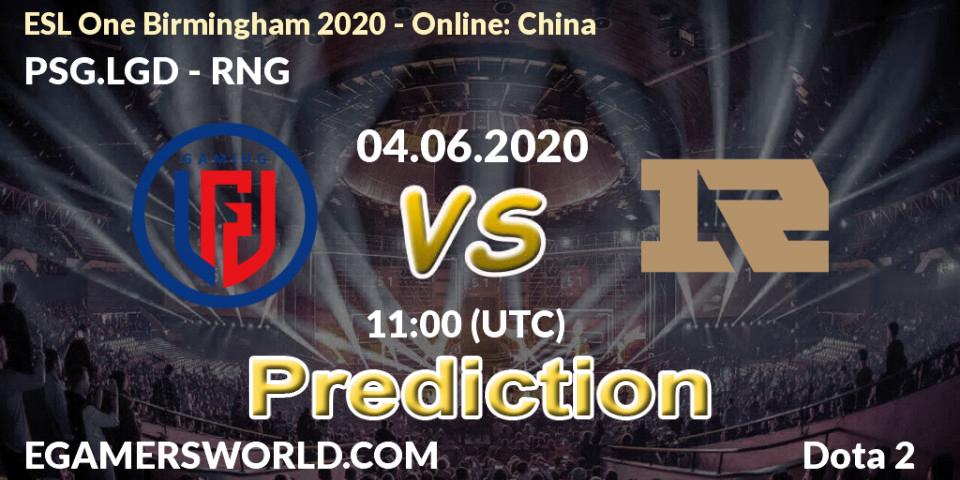 PSG.LGD - RNG: Maç tahminleri. 04.06.2020 at 11:00, Dota 2, ESL One Birmingham 2020 - Online: China